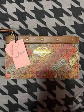 Juicy Couture Brown Multicolor Logo Wristlet with Gold Hardware